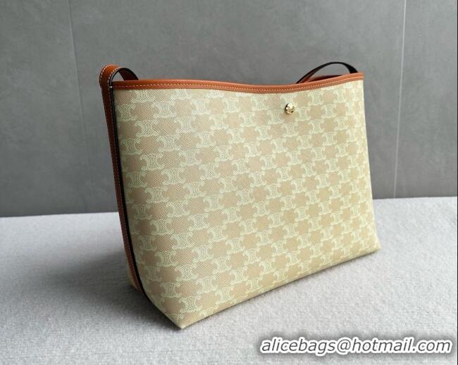 Promotional Celine Soft Shopping Bag in Triomphe Canvas and Calfskin Leather 123912 Beige 2026
