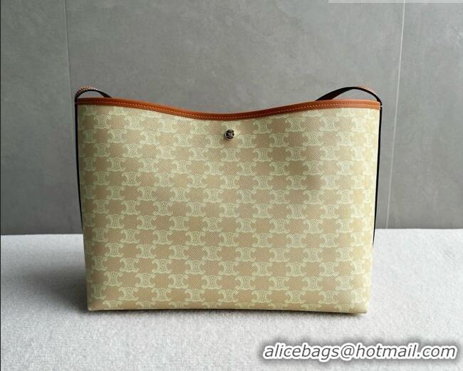 Promotional Celine Soft Shopping Bag in Triomphe Canvas and Calfskin Leather 123912 Beige 2026