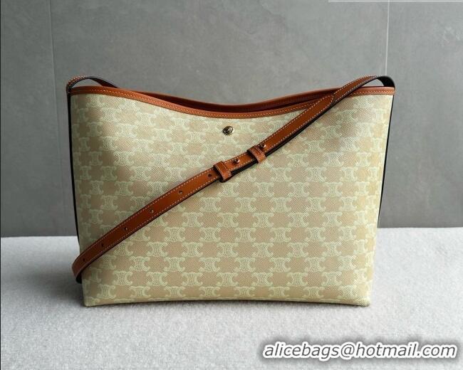 Promotional Celine Soft Shopping Bag in Triomphe Canvas and Calfskin Leather 123912 Beige 2026