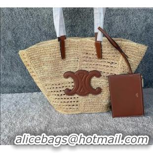 Grade Design Celine Raffia and Calfskin Tote Bag 119682 C090451 Beige/Brown 2026