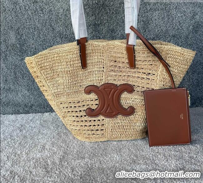Grade Design Celine Raffia and Calfskin Tote Bag 119682 C090451 Beige/Brown 2026