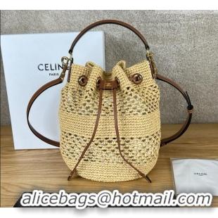 Inexpensive Celine Clara Bucket Bag in Raffia and Calfskin 116882 C090454 Beige 2026