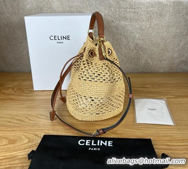 Inexpensive Celine Clara Bucket Bag in Raffia and Calfskin 116882 C090454 Beige 2026