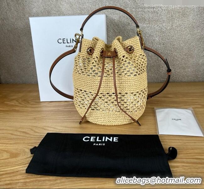 Inexpensive Celine Clara Bucket Bag in Raffia and Calfskin 116882 C090454 Beige 2026