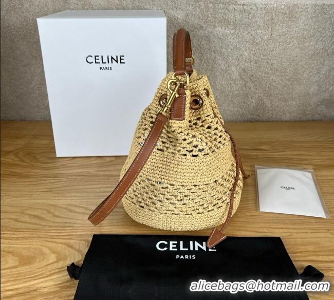 Inexpensive Celine Clara Bucket Bag in Raffia and Calfskin 116882 C090454 Beige 2026