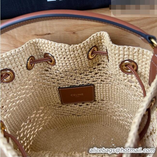 Inexpensive Celine Clara Bucket Bag in Raffia and Calfskin 116882 C090454 Beige 2026