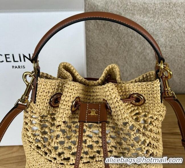 Inexpensive Celine Clara Bucket Bag in Raffia and Calfskin 116882 C090454 Beige 2026