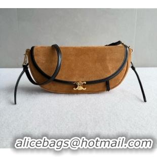 Pretty Style Celine Halfmoon Soft Triomphe Small Bag in Suede L10375 Brown 2026