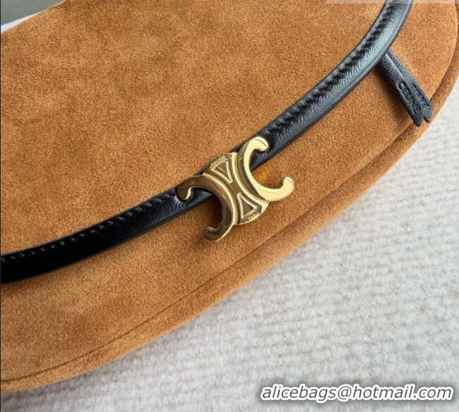 Pretty Style Celine Halfmoon Soft Triomphe Small Bag in Suede L10375 Brown 2026