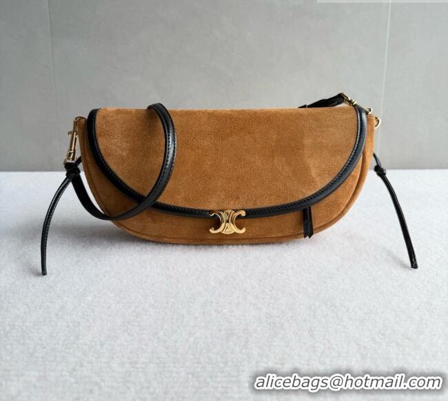 Pretty Style Celine Halfmoon Soft Triomphe Small Bag in Suede L10375 Brown 2026