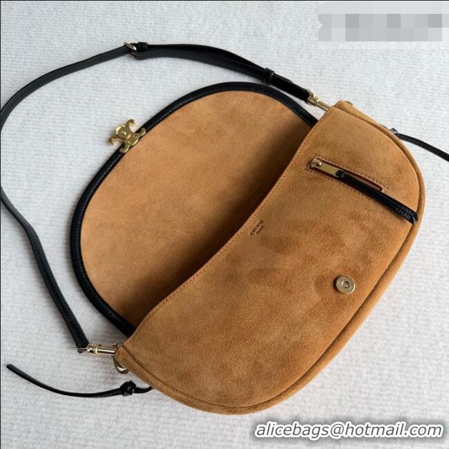 Pretty Style Celine Halfmoon Soft Triomphe Small Bag in Suede L10375 Brown 2026