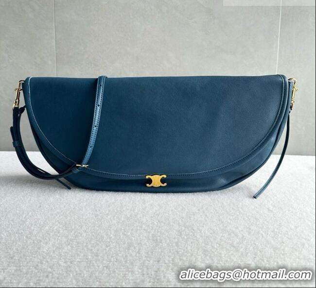 Well Crafted Celine Halfmoon Soft Triomphe Bag in Supple Shiny Lambskin 124142 Blue 2026