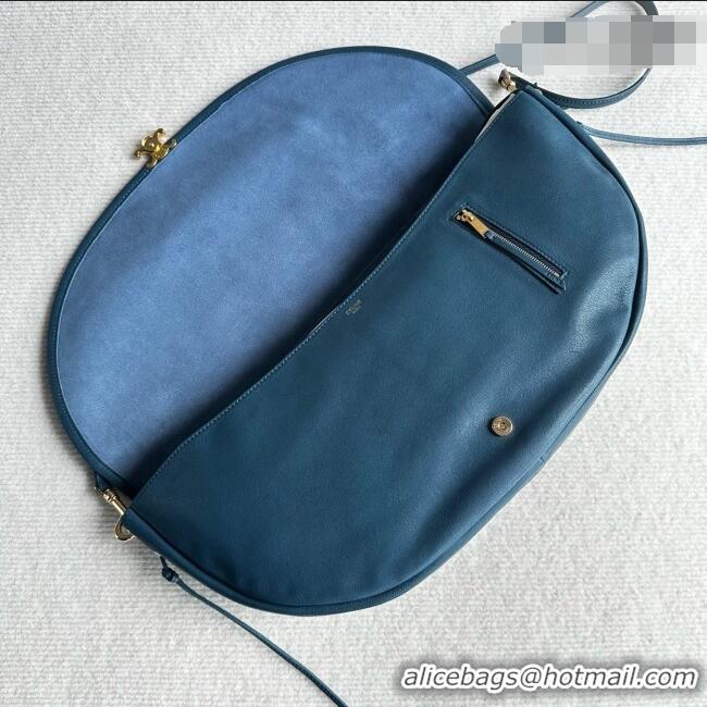 Well Crafted Celine Halfmoon Soft Triomphe Bag in Supple Shiny Lambskin 124142 Blue 2026
