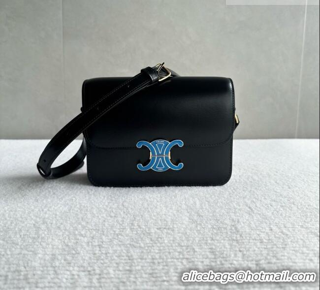 Good Taste Celine Teen Triomphe Bag in Shiny Calfskin 188424 Black/Blue 2026
