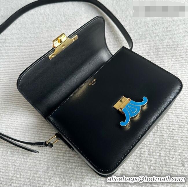 Good Taste Celine Teen Triomphe Bag in Shiny Calfskin 188424 Black/Blue 2026