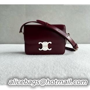 Famous Brand Celine Teen Triomphe Bag in Shiny Calfskin 188424 Burgundy/White 2026