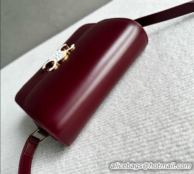 Famous Brand Celine Teen Triomphe Bag in Shiny Calfskin 188424 Burgundy/White 2026