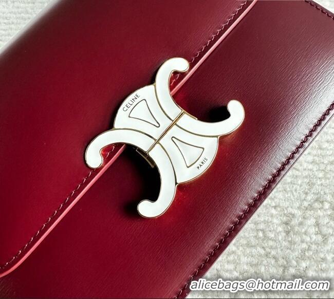 Famous Brand Celine Teen Triomphe Bag in Shiny Calfskin 188424 Burgundy/White 2026