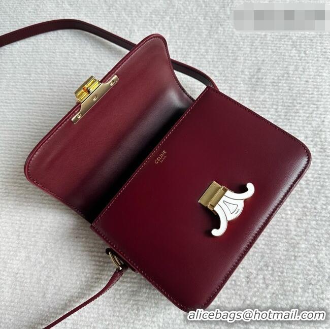 Famous Brand Celine Teen Triomphe Bag in Shiny Calfskin 188424 Burgundy/White 2026