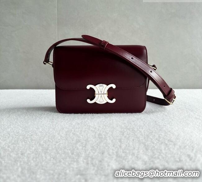 Famous Brand Celine Teen Triomphe Bag in Shiny Calfskin 188424 Burgundy/White 2026