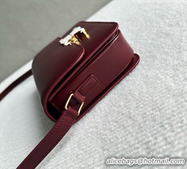 Famous Brand Celine Teen Triomphe Bag in Shiny Calfskin 188424 Burgundy/White 2026