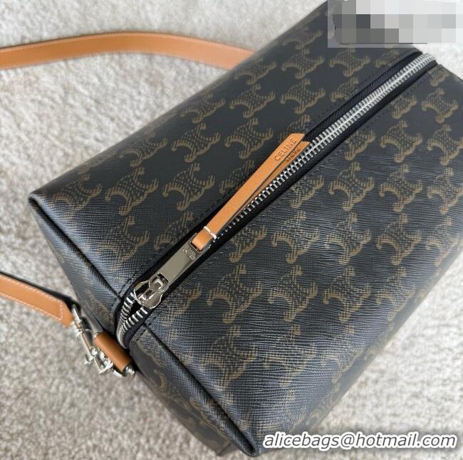 Best Price Celine Take Away Crossbody Bag in Triomphe Canvas and Natual Calfskin L10033 Brown 2026
