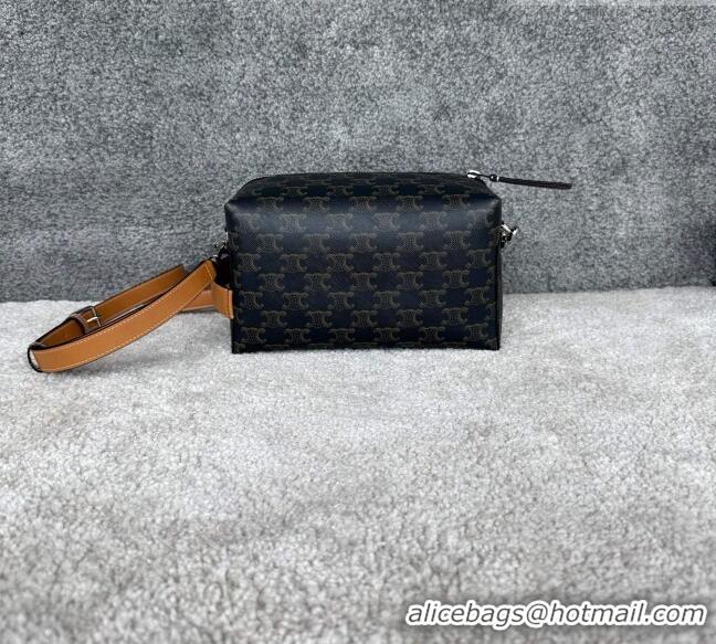 Best Price Celine Take Away Crossbody Bag in Triomphe Canvas and Natual Calfskin L10033 Brown 2026