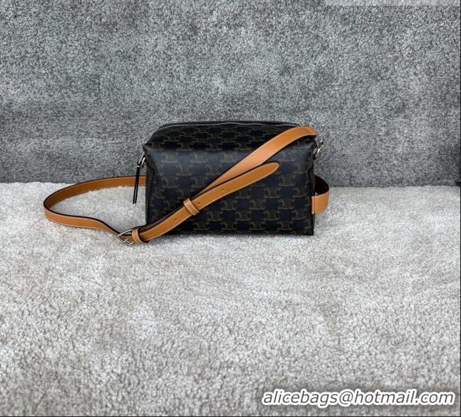 Best Price Celine Take Away Crossbody Bag in Triomphe Canvas and Natual Calfskin L10033 Brown 2026