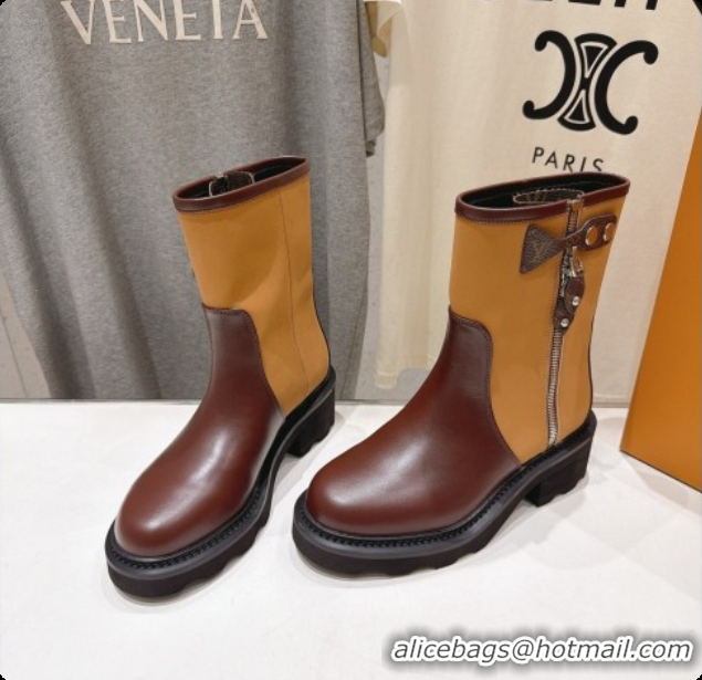 New Style Louis Vuitton LV Beaubourg Ankle Boot in Brown Canvas & Calfskin LV091727 2026