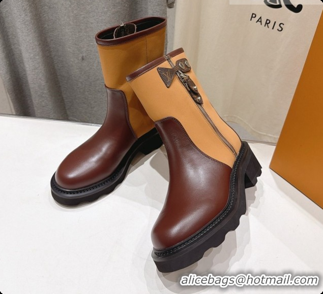 New Style Louis Vuitton LV Beaubourg Ankle Boot in Brown Canvas & Calfskin LV091727 2026