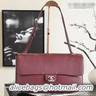 Inexpensive Chanel Small Maxi Flap Bag in Grained Calfskin AS6231 Burgundy/Silver 2026