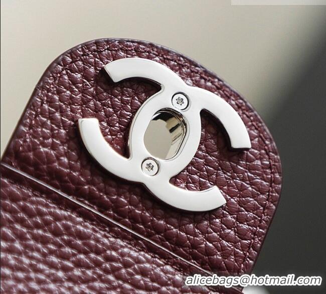 Inexpensive Chanel Small Maxi Flap Bag in Grained Calfskin AS6231 Burgundy/Silver 2026