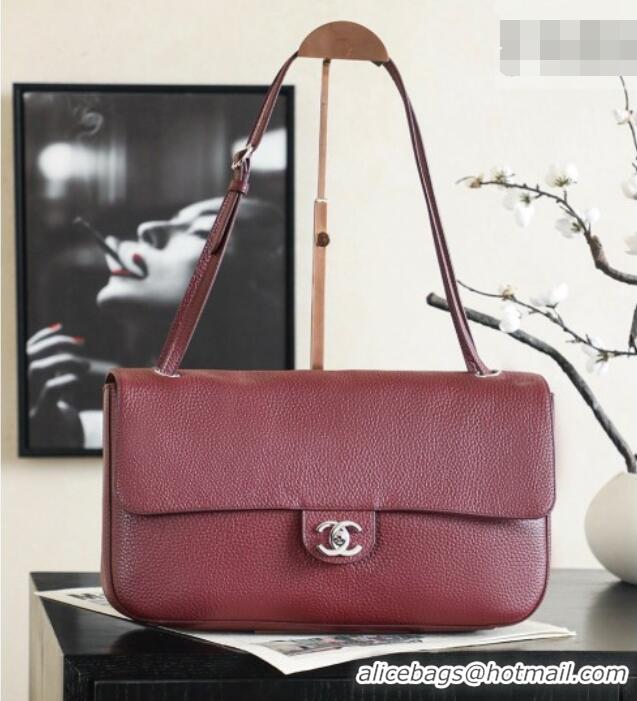 Inexpensive Chanel Small Maxi Flap Bag in Grained Calfskin AS6231 Burgundy/Silver 2026