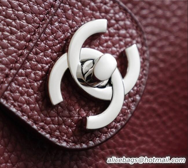 Inexpensive Chanel Small Maxi Flap Bag in Grained Calfskin AS6231 Burgundy/Silver 2026