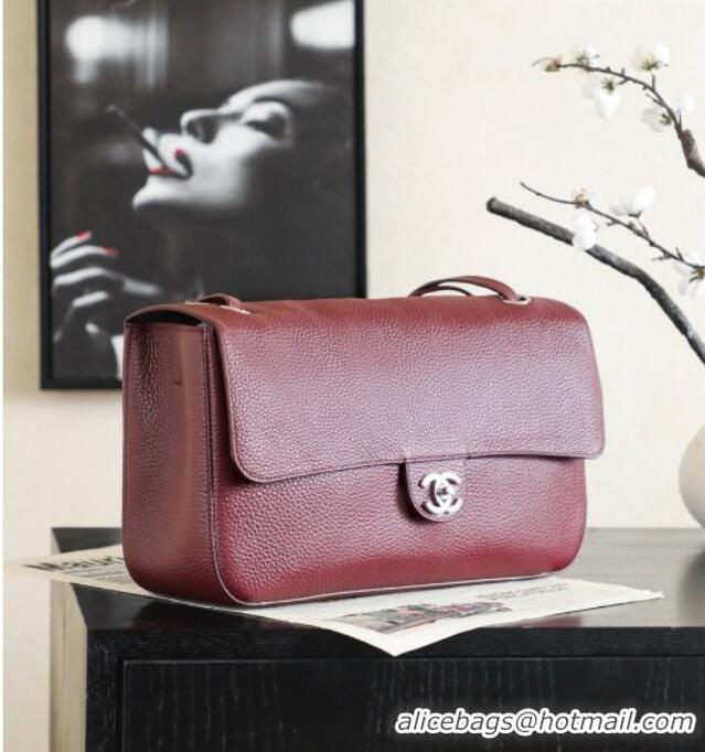 Inexpensive Chanel Small Maxi Flap Bag in Grained Calfskin AS6231 Burgundy/Silver 2026