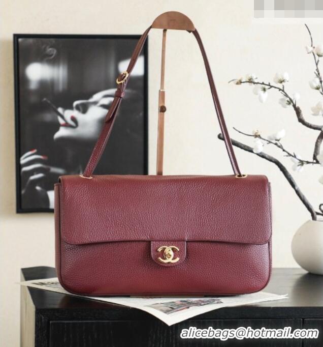 Good Discount Chanel Small Maxi Flap Bag in Grained Calfskin AS6231 Burgundy/Gold 2026