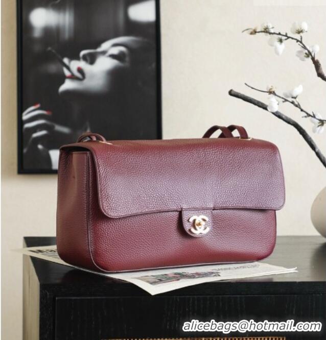 Good Discount Chanel Small Maxi Flap Bag in Grained Calfskin AS6231 Burgundy/Gold 2026