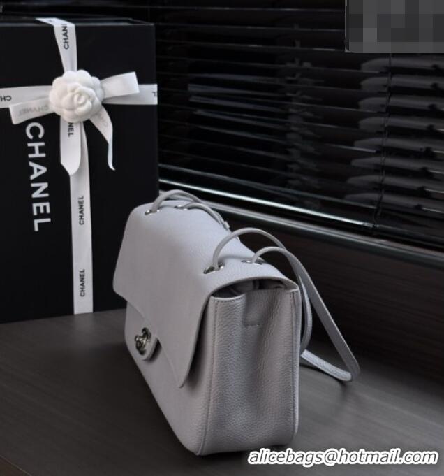 Good Product Chanel Small Maxi Flap Bag in Grained Calfskin AS6231 Light Grey/Silver 2026