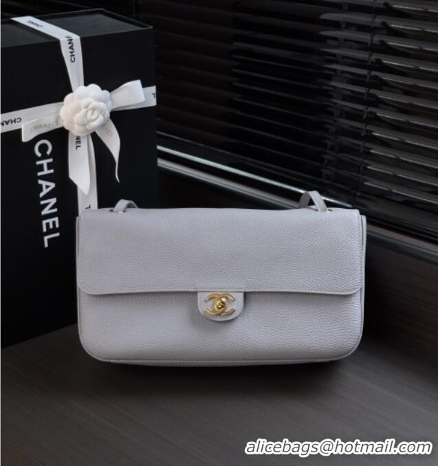 New Design Chanel Small Maxi Flap Bag in Grained Calfskin AS6231 Light Grey/Gold 2026