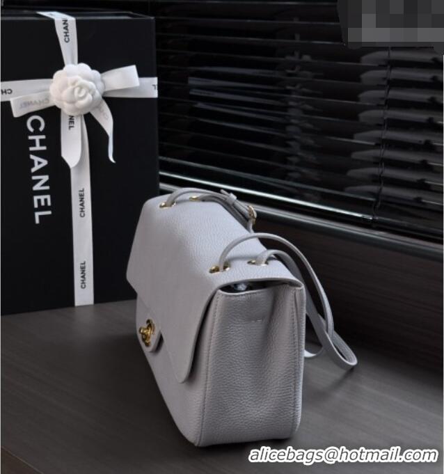 New Design Chanel Small Maxi Flap Bag in Grained Calfskin AS6231 Light Grey/Gold 2026