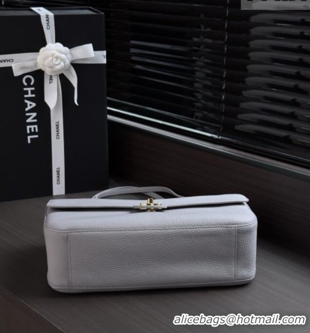 New Design Chanel Small Maxi Flap Bag in Grained Calfskin AS6231 Light Grey/Gold 2026