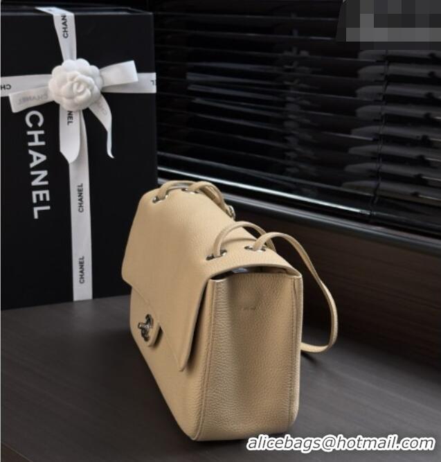 Unique Grade Chanel Small Maxi Flap Bag in Grained Calfskin AS6231 Beige/Silver 2026