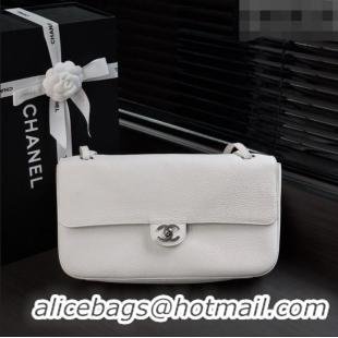 Top Design Chanel Small Maxi Flap Bag in Grained Calfskin AS6231 White/Silver 2026