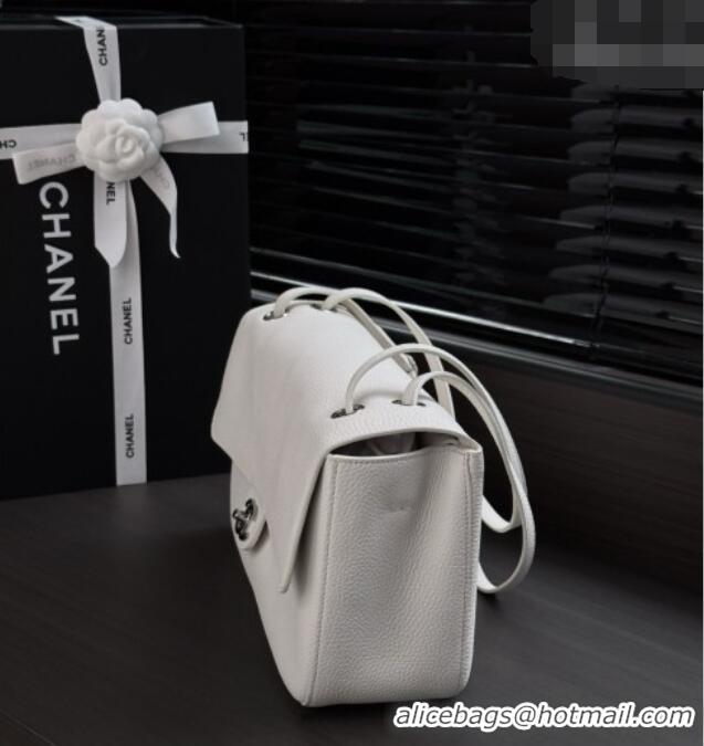 Top Design Chanel Small Maxi Flap Bag in Grained Calfskin AS6231 White/Silver 2026