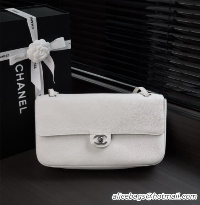 Top Design Chanel Small Maxi Flap Bag in Grained Calfskin AS6231 White/Silver 2026