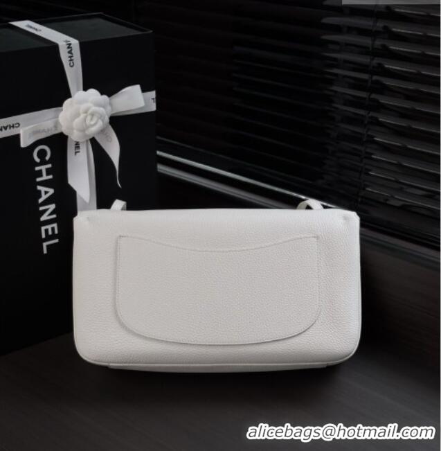 Top Design Chanel Small Maxi Flap Bag in Grained Calfskin AS6231 White/Silver 2026