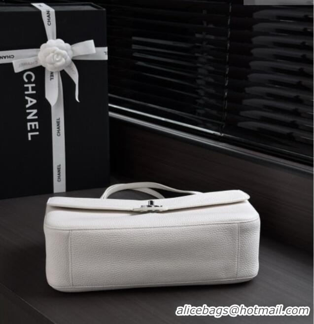 Top Design Chanel Small Maxi Flap Bag in Grained Calfskin AS6231 White/Silver 2026