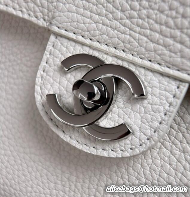 Top Design Chanel Small Maxi Flap Bag in Grained Calfskin AS6231 White/Silver 2026