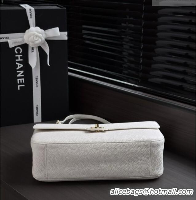 Top Grade Chanel Small Maxi Flap Bag in Grained Calfskin AS6231 White/Gold 2026