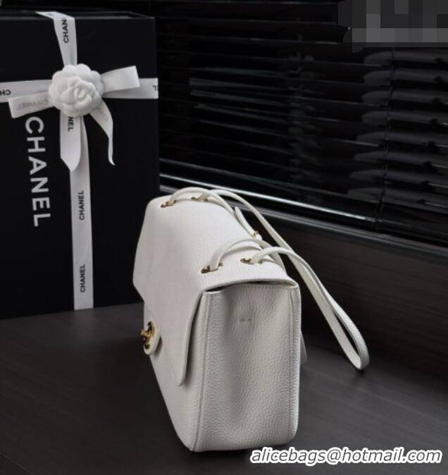 Top Grade Chanel Small Maxi Flap Bag in Grained Calfskin AS6231 White/Gold 2026